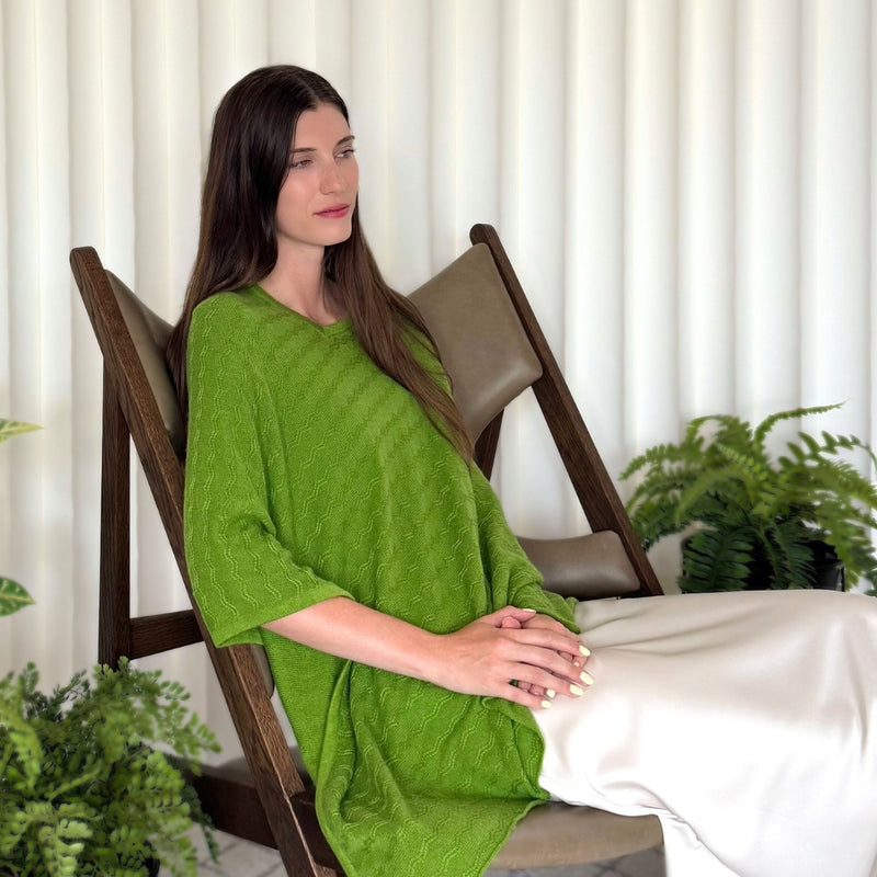 Humble Hilo Handloomed Cashmere Poncho, Cable Knit