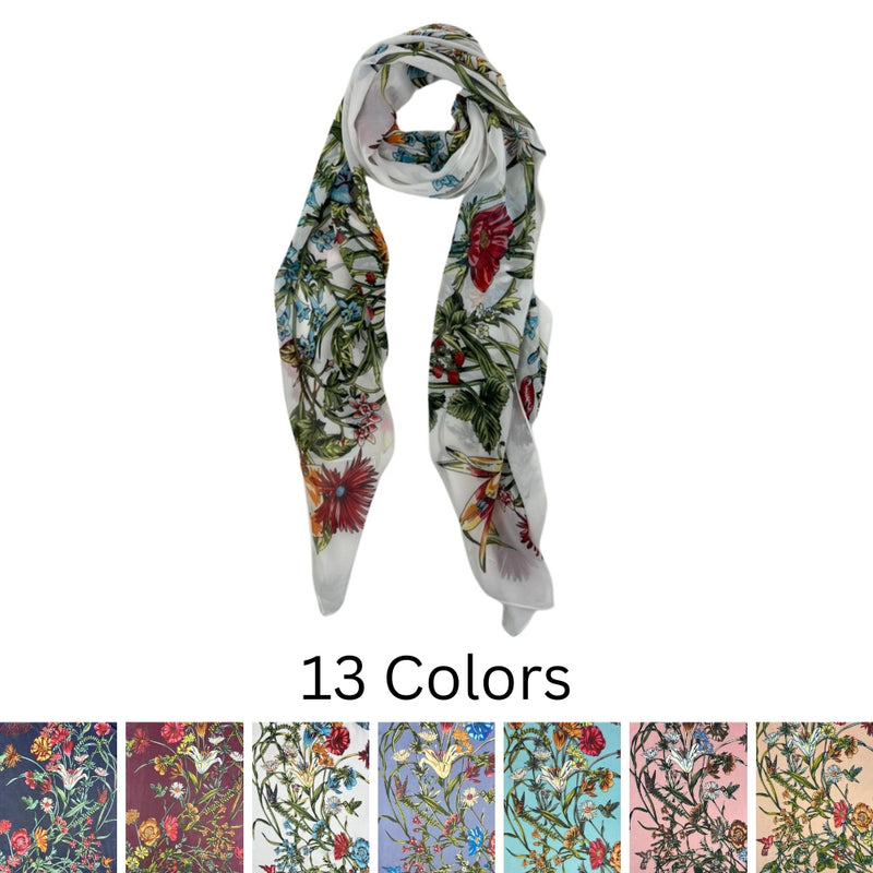 Humble Hilo Hummingbirds and Flowers Chiffon Scarf