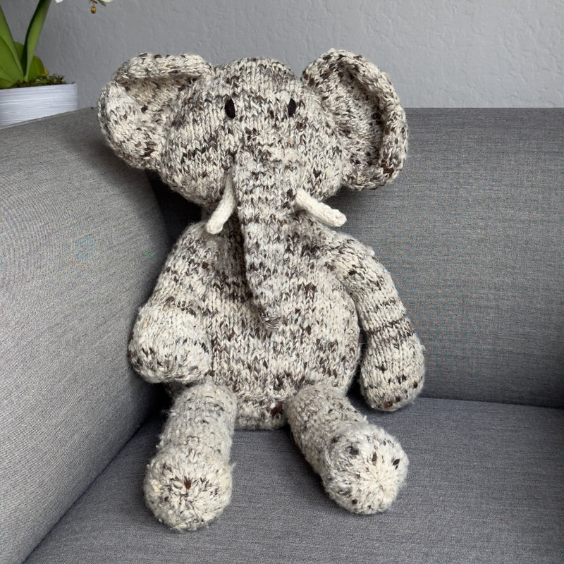 Kenana Knitters Hand Knitted Homespun Wool Elephant Stuffed Animal