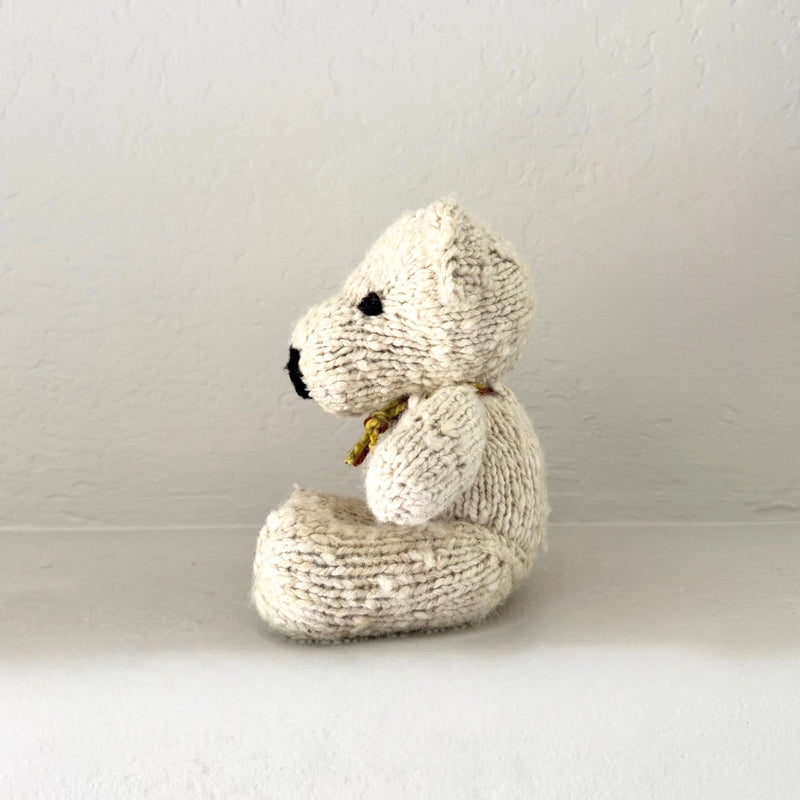 Kenana Knitters Hand Knitted Organic Wool Cream Teddy Bear Stuffed Animal