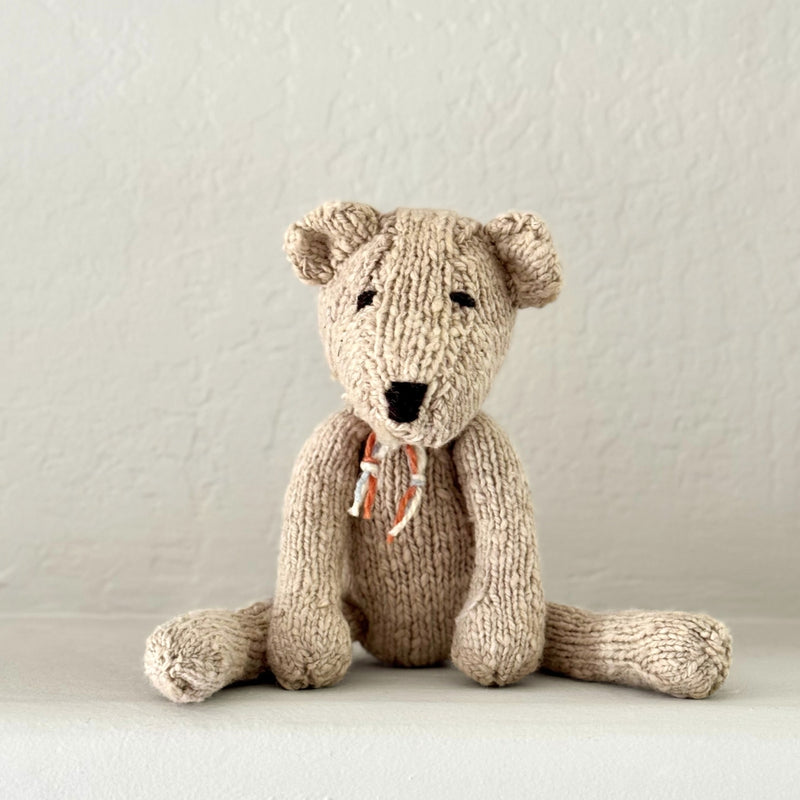Kenana Knitters Hand Knitted Organic Wool Brown Teddy Bear Stuffed Animal