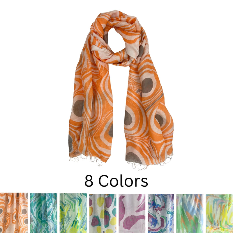 Humble Hilo Silk Blend Long Scarf Marble Swirls