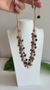 Humble Hilo Sari Jewelry, Spaced Semi-Circle Textile Bead Necklace on Chain