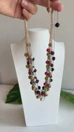 Humble Hilo Sari Jewelry, Spaced Semi-Circle Textile Bead Necklace on Chain