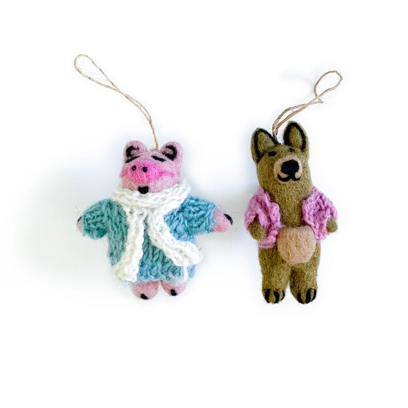 Piggy and Kangaroo Ornaments - Set of 2