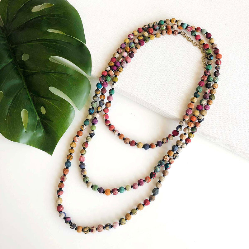 Kantha Textile Bead Long Necklace