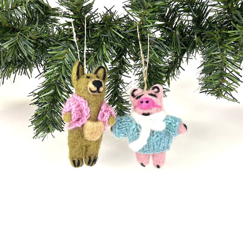 Piggy and Kangaroo Ornaments - Set of 2