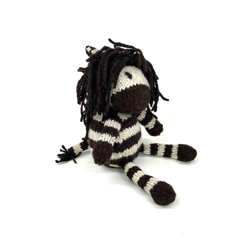 Hand Knitted Homespun Wool Zebra Stuffed Animal