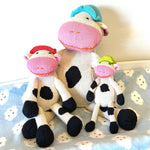 Hand Knitted Cow Stuffed Animal - Medium