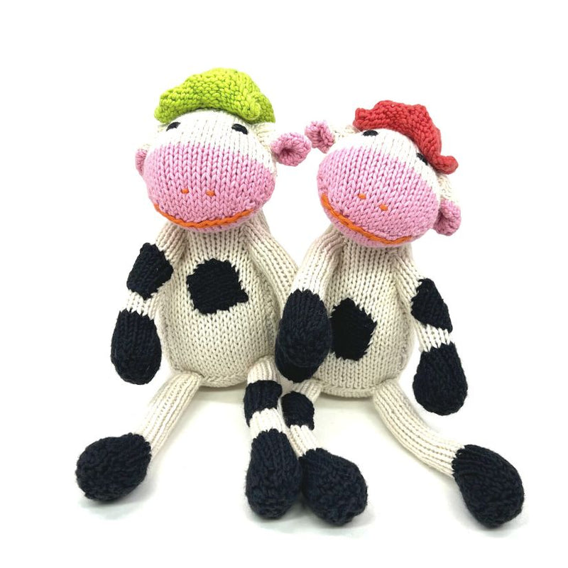 Hand Knitted Cow Stuffed Animal - Small