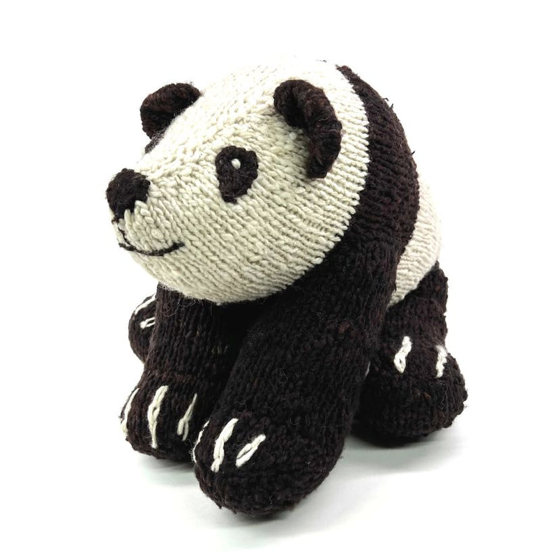 Hand Knitted Homespun Wool Panda Stuffed Animal