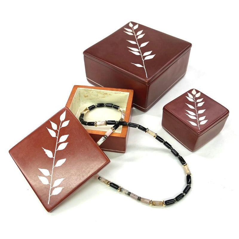 African Bamboo Square Soapstone Box