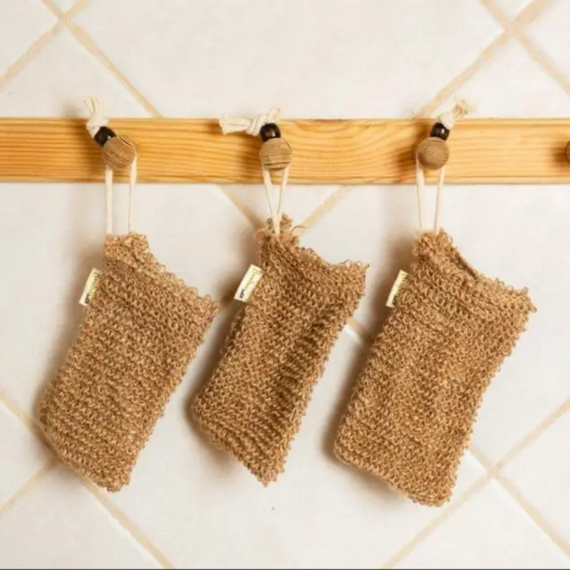 Exfoliating Soap Bags - Set of 3 Sisal Linen
