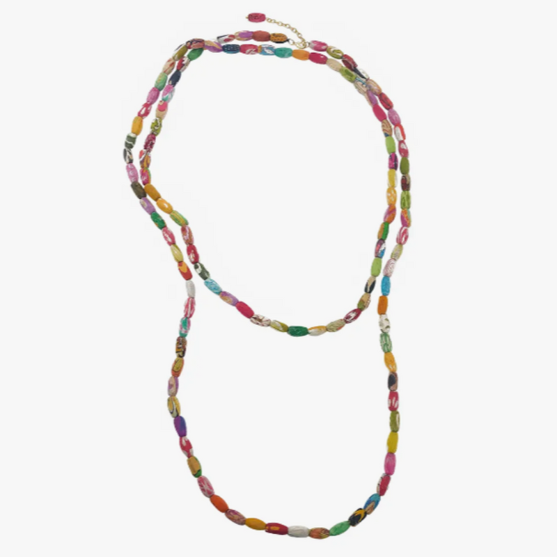 Kantha Textile Bead Long-Strand Necklace