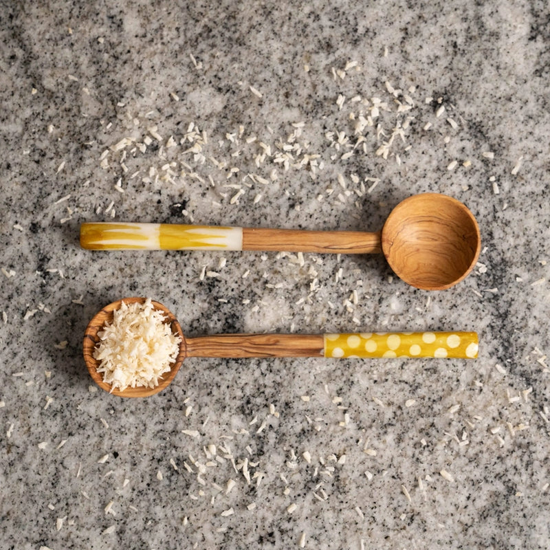 Olive Wood Batik Handled Sugar Spoon - Mustard