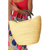 Natural Ghanaian Wing Shopper with Black Leather Handles with Cream Braid