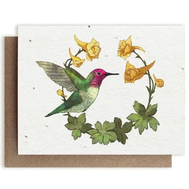 Hummingbird & Yellow Larkspur Plantable Herb Card