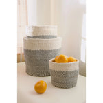 Set of Three Gray and Cream Twill Sisal Nesting Baskets