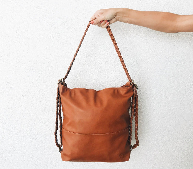 Braided Vegan Leather Convertible Tote